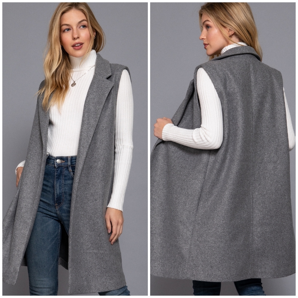 Sophisticated Chic Charcoal Gray Peacoat Vest - Picture 6 of 9